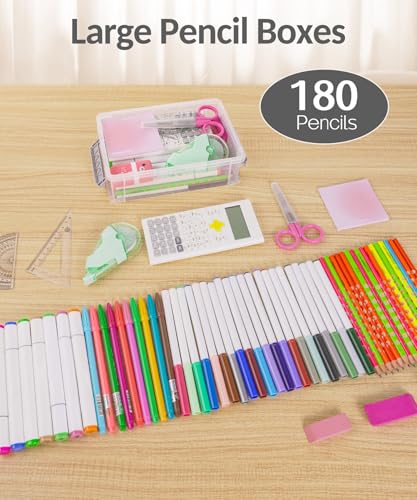 Sooez Grey Large Stackable Plastic Pencil Box 6 Pack - Extra Large Capacity