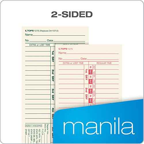 TOPS Time Cards, Bi-Weekly, 2-Sided, Numbered Days, 3-1/2" x 9", Manila, Green/Red Print, 500-Count (1275)