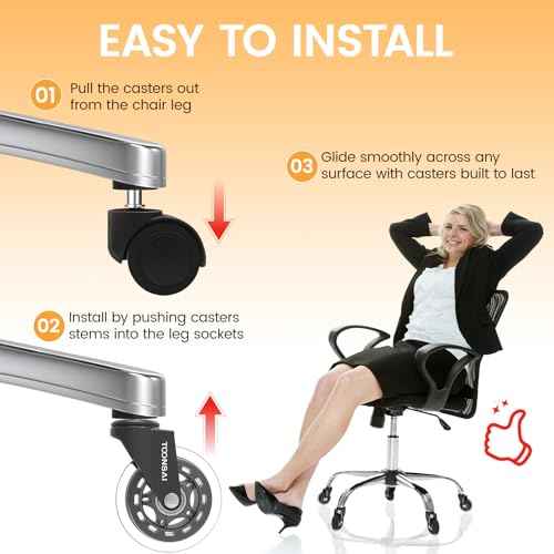 3 Inch Heavy Duty Office Chair Wheels,(Stem7/16-7/8), Replacement Rubber Caster Wheel, Set of 5,Silent, Smooth-Gliding, for Hardwood Flooring, Carpet Flooring,-(Not for 1KEA Chairs)