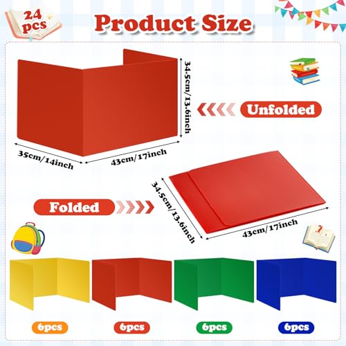 Colorful Desk Privacy Folders Set – 24 Tri-Fold Classroom Dividers with Clips, Pins & Stickers