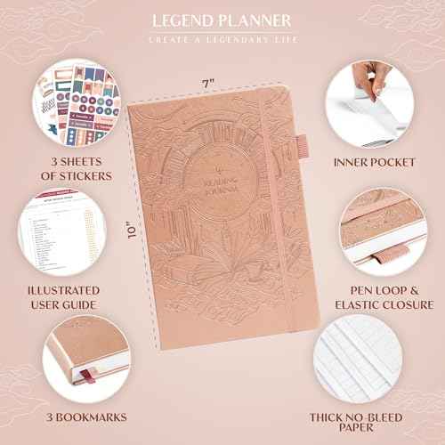 Legend Reading Journal for Book Lovers ? Reading Log Tracker for Adults & Kids ? Book Nerd Gifts & Accessories, 180 Reviews (Rose Gold)