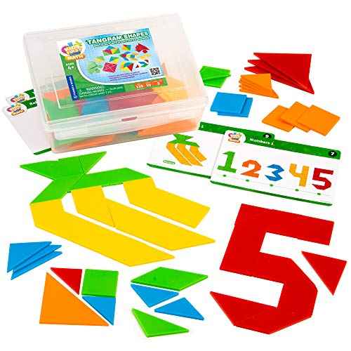 Kids First Math: Tangram Shapes Math Kit w/Activity Cards | 105 Colorful Plastic Geometric Shapes | Explore Geometry, Shapes, Matching | Visual Hands-on Math for At-Home or Classroom Learning, Ages 4+