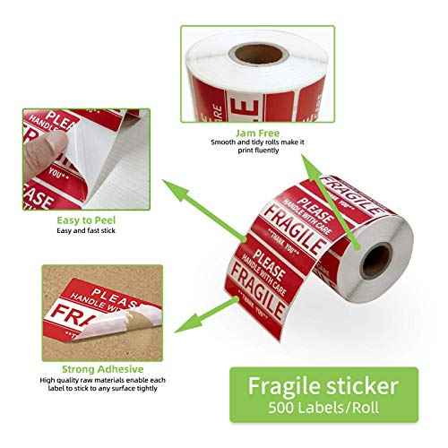 3 x 2 inch Handle with Care Fragile Thank You Warning Packing Shipping Label Stickers Permanent Adhesive (12 Rolls, 6000 Labels)