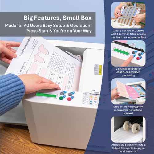 Formax FD 300 Document Folder, LCD Control Panel with 3-Digit Resettable Counter, Folds Up to 7400 Sheets per Hour, Output Conveyor for Neat and Sequential Stacking
