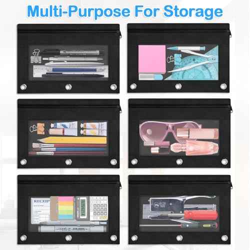 SpringFlower 36 Pack Black Pencil Pouch, Pencil Pouch for 3 Ring Binder For School and Office Supplies with Clear Window With Smooth Zipper Bulk