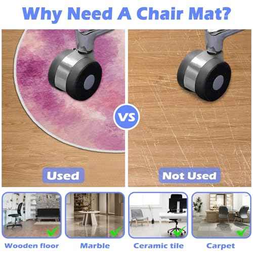 Office Chair Mat for Hardwood Floor, 4ft/48in Round Chair Rugs Floor Protectors, Desk Chairs Mat for Rolling Chair, Anti-Slip Computer Chair Mats, Carpet Mats for Home Office(Pink)
