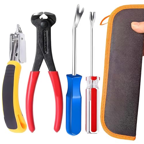 4-Piece Upholstery Nail & Staple Removal Tool Set with Leather Zip Case