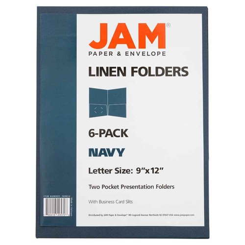 JAM PAPER Two Pocket Textured Linen Presentation Folders - Letter Size Business Folder - Navy Blue - Bulk 50/Box