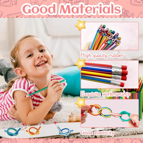 OJYUDD 35 Pack Flexible Soft Colorful Stripe Pencils with Erasers for Kids & Students