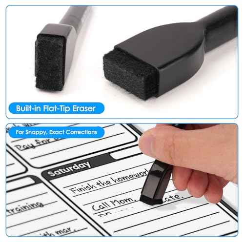 maxtek Magnetic Black Dry Erase Markers, 6 Count Fine Tip Whiteboard Markers with Eraser, Thin Markers Low Odor for Classroom, Office, Home