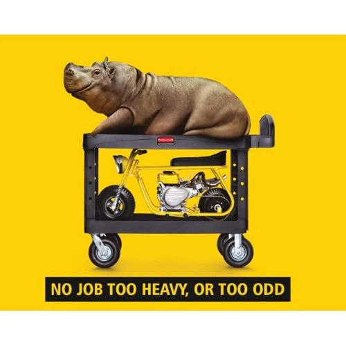 Rubbermaid Commercial Products 2-Shelf Utility/Service Cart, Medium, Black, Lipped Shelves, Ergonomic Handle, 500 lbs. Capacity, for Warehouse/Garage/Cleaning/Manufacturing