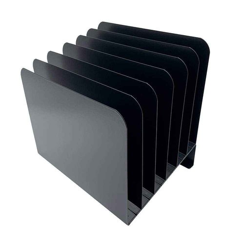 Huron Desktop File Binder Organizer Storage, Inclined Slant 6 Slot, Black Commercial Grade Steel