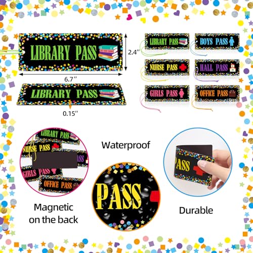 Ceiba Tree Magnetic Hall Passes for Classroom, 6 Pack - Reusable Waterproof Student Pass Cards