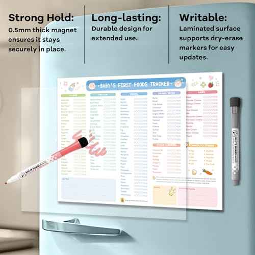 UNCLE WU First Foods Tracker Fridge Magnet ? Dry Erase Daily Food Log and Activity Poster - Baby Food Chart/Checklist, Baby Feeding Essentials (10 x 14 inch)