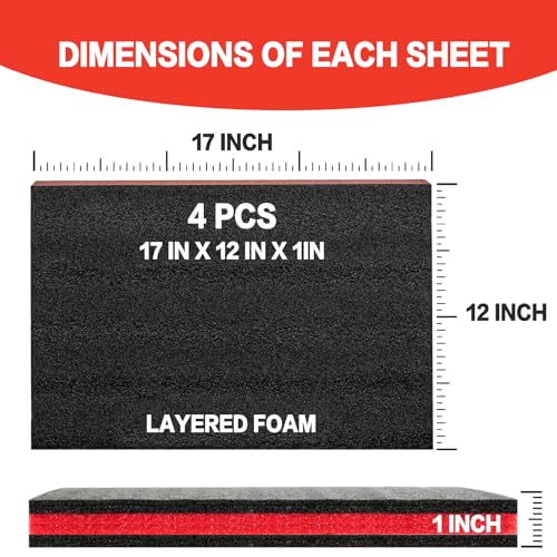 4 Pack 17 X12 X 1 Inch Tool Box Foam,Tool Shadow Foam Inserts For