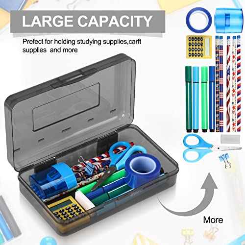 Leelosp 12 Pack Clear Pencil Boxes for School Bulk Plastic Pencil Case with Lid Hard Large Crayon Storage Box Stackable Classroom Stationery Organizer School Supplies for Adult(Gray)