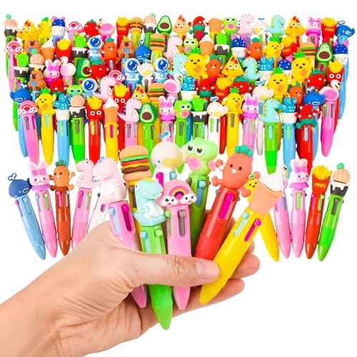 LiYiQ 100 PCS Multicolor Pen in One Fun 4-in-1 Cute Pens Bulk Kawaii Cool Ballpoint Pens for Kids Fun Gifts