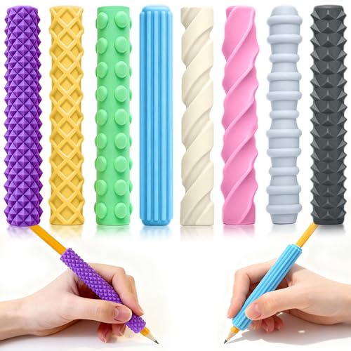 Sensory Pencil Grips for ADHD, Autism & Arthritis - 8 Pack, Non-Toxic Silicone