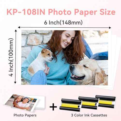 Compatible with Canon Selphy CP1500 CP1300 Ink and Paper, 4x6 Inch KP-108IN KP108 for Selphy CP1500 CP1300 CP1200 CP1000 CP910 CP900 CP810, 100mm x148 mm (3 Ink +108 Sheets Photo Paper)
