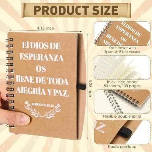 72 Pcs Christian Gifts Bulk Spanish Religious Spiral Prayer Journal Notebooks Bible Verse Bamboo Pens Inspirational Religious Gift Sets Women Men Church Party Favors