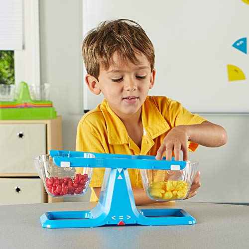 hand2mind Blue Nestable Bucket Balance, Clear Double Bucket Balance Scale for Liquids and Solids, Easy to Assemble Kids Scale, Space Saving Storage Base, Balance Scale for Classroom (Set of 1)
