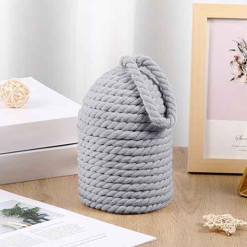 Decorative Door Stop Rope Door Stop with Handle 4.72 ''d x 11.42''h 5.4lb Heavy Weight Stoppers for Window Wedge Bookend Home Wedge to Keep Open(Grey,1 Pcs)