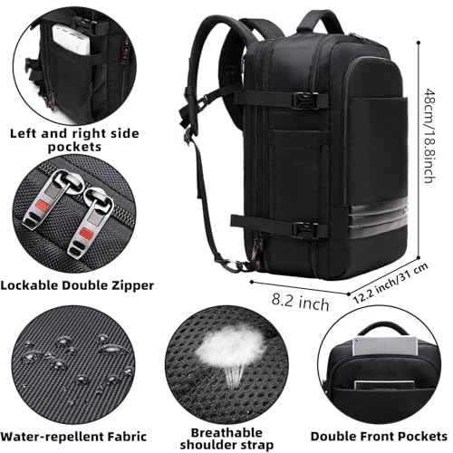 Asenlin Travel Backpack for Women Men£¬40L-50L Expandable Carry on Backpack£¬17 Inch Water Resistant Laptop Backpack for Weekender Overnight Extre Large Backpack-Black
