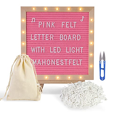 Pink Felt Letter Board with Stand & LED Lights - 10x10 inch, 340 Letters, Wall Mount & Tripod for Party & Home Decor (Pink)