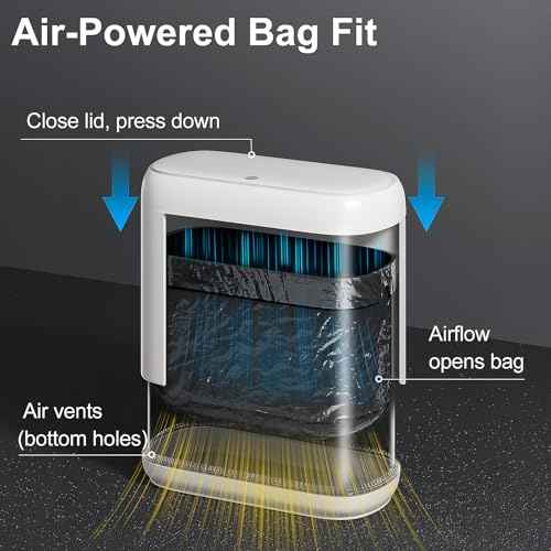 Slim Bathroom Trash Can with Lid - Pop Up & Air-Press Bag Expander - 3 Gallon Small Garbage Can for Bedroom, Dorm, Office(Bin: White | Includes 5 Rolls (75 Bags))