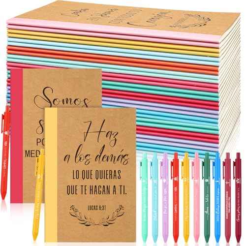 Maitys 80 Pcs Regalos Cristianos En Espa?ol Spanish Christian Gift Regalos Para Religious Notebook Bible Verse Pen Thanksgiving Christmas Appreciation Gift for Women Men Church Sunday School (Bright)