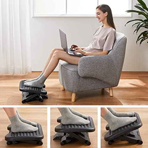 HUANUO Adjustable Desk Footrest, Foot Rest for Under Desk at Work with Massage, Adjustable Foot Stool with 3 Height Position & 30 Degree Tilt Angle Adjustment for Home, Office