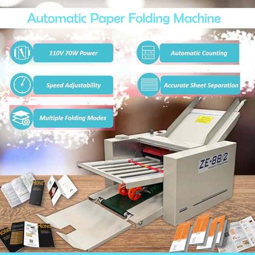 Electric Paper Folding Machine with Adjustable Speed and 2 Trays for Office & Print Shops