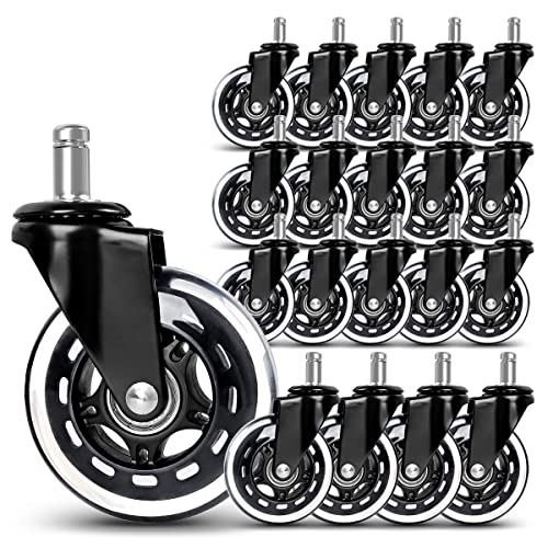 Office Chair Caster Wheels Replacement, Heavy Duty Casters Safe for All Floors,Without Chair Mats. 3" Office Furniture Casters Replacement,Universal Fit (4set,20pcs)