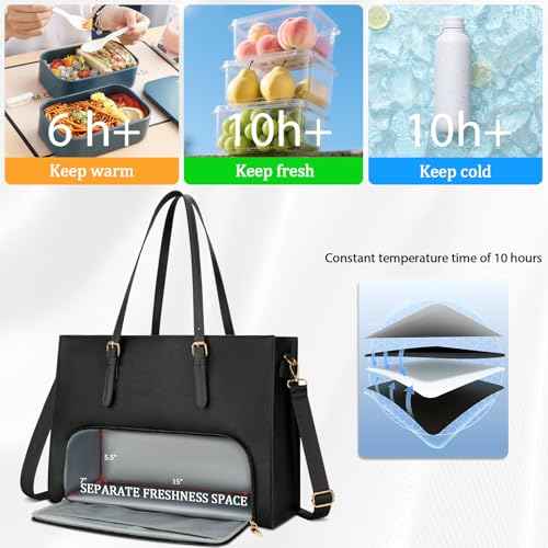 KKXIU Lunch Tote Bag for Women 15.6 Inch Laptop Briefcase Professional Work Purse with Insulated Lunch Compartment Handbags