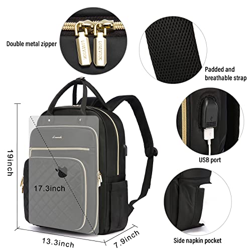 LOVEVOOK Laptop Backpack for Women, Water Resistant Travel Work Backpacks Purse Stylish College Business Teacher Nurse Computer Bag with USB Charging Port, Fits 17" Laptop