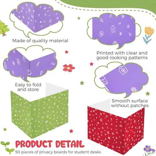 Sherr 50 Pcs Privacy Boards Bulk for Student Classroom Desk Divider Trifold Table Desk Privacy Panel Folders Screen Partition for Christmas School Teacher, 15.8x13.4x11.81 Inch(Stationery Style)