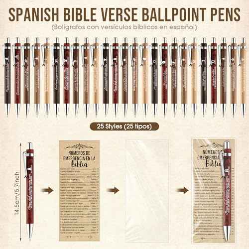 50 Sets Christmas Christian Pens Bulk Bible Verse Religious Ballpoint Bamboo Pens with Bible Verse Emergency Numbers Bookmarks Church Gifts for Women Men Pastor Godmother Teacher (Spanish)