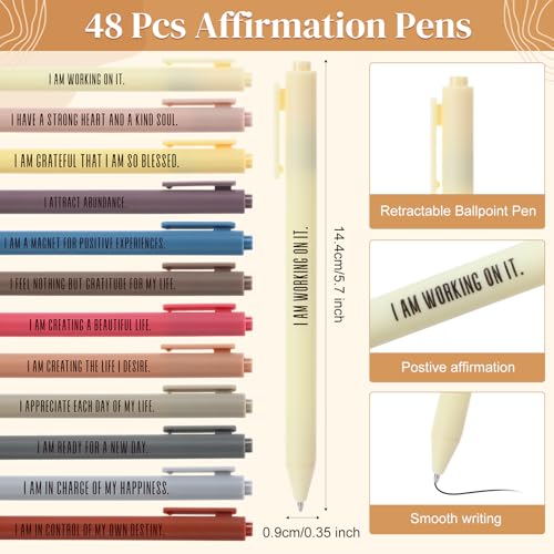 Kosiz 96 Pcs/48 Set Positive Affirmation Gifts Gratitude Spiral Notebooks with Pens Motivational Encouragement Notepads Daily Affirmations Journal for Women Christmas Holiday Gifts (Rainbow)