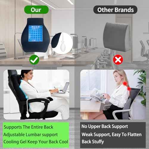 21.7'' Extra Long Gel Lumbar Support Pillow for Office Chair - with Adjustable Air Pump, Lumbar Cushion for Lower Back Pain Relief, Back Rest Support Pillow for Car, Wheelchair, Adjustable Straps