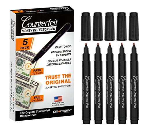Dri Mark 5-Pack Counterfeit Bill Detector Pens - Pocket Size USA-Made Money Fraud Tester