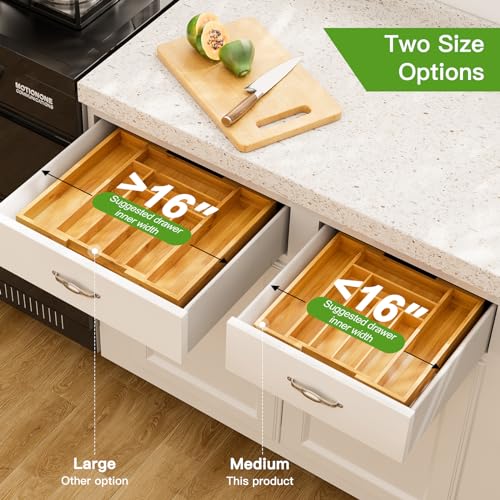 Pipishell Bamboo Expandable Silverware Drawer Organizer - Natural, Medium
