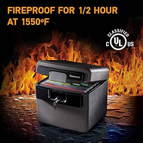 SentrySafe Black Fireproof and Waterproof Safe, File Folder and Document Box with Key Lock, Ex. 14.3 x 15.5 x 13.5 inches, HD4100