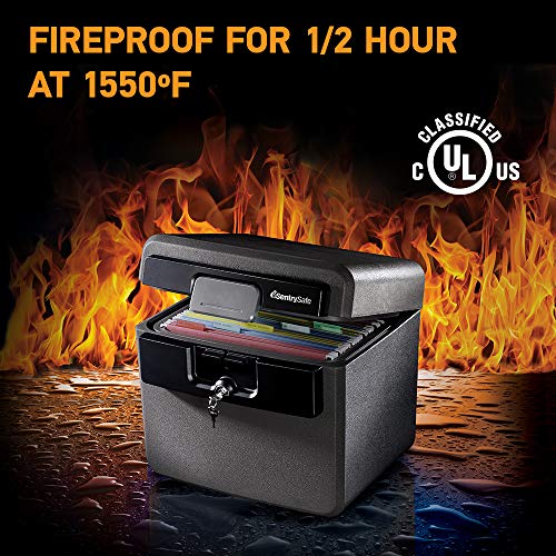 SentrySafe Black Fireproof Waterproof Safe with Key Lock, File & Document Storage – Model HD4100 (14.3 x 15.5 x 13.5 inches)