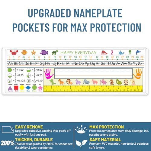 30 Pcs Self-Adhesive Nameplate Pockets 9.9 x 3.9 Inches Thick PVC Clear Desk Name Tag Holders for Classroom & Office