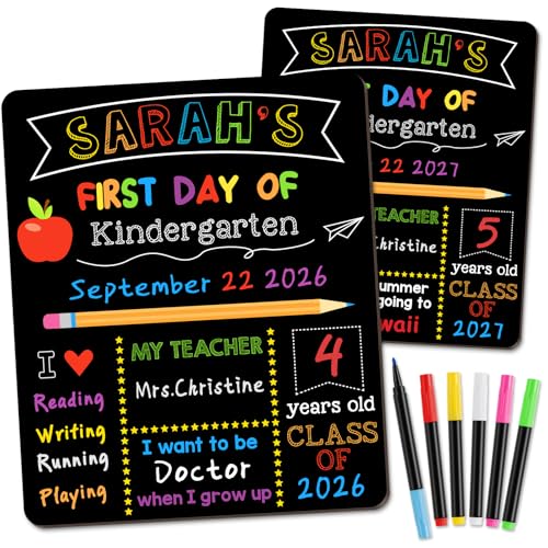 V-Opitos 10x12 Inch Double Sided Reusable School Sign with 6 Pens | Preschool & Kindergarten Photo Props