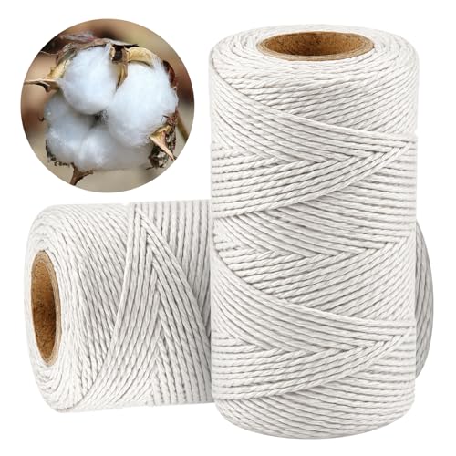 Vaincre White Cotton Twine 656Ft, 2mm Natural Craft & Kitchen String