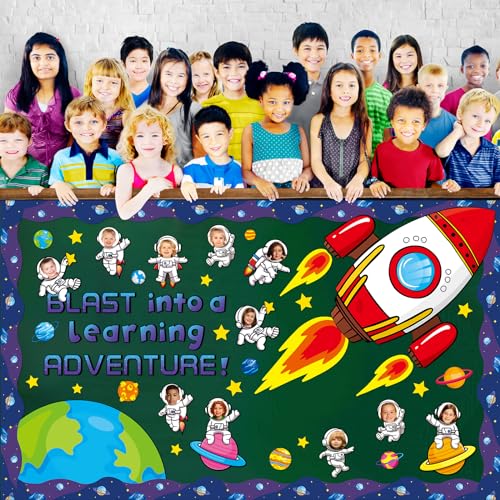 Justforjoyful Outer Space Astronaut Bulletin Board Decorations Space Theme Classroom Decor - Galaxy Borders & Planet Cutouts