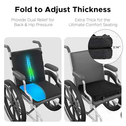 Sunlit Large Gel Seat Cushion & Back Cushion for Long Sitting with Non-Slip Cover, Gel Cushions for Wheelchair Office Chair Car Seat, Reduce Tailbone Pressure Hip Pain Relief (18.5''x16.9''x 1.57'')