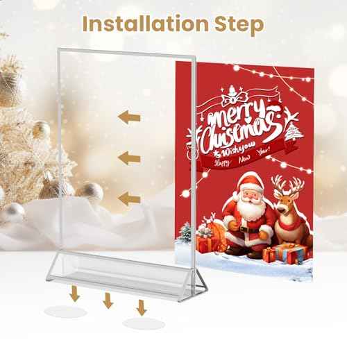 8X10 Sliver Picture Frames Acrylic Sign Holder Double-Sided 8X10 Sliver Frames for Menu Holder Wedding Table Number Holder Christmas Photo Frames with Clear Sticky Dots -6 Pack