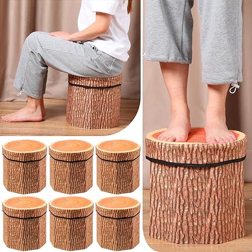 Amylove 6 Pack Tree Stump Storage Stool 12 x 12 Inch Stool Ottoman, Cute Folding Storage Toy Box with Foam Cushion, Collapsible Seat Chest (Classic)